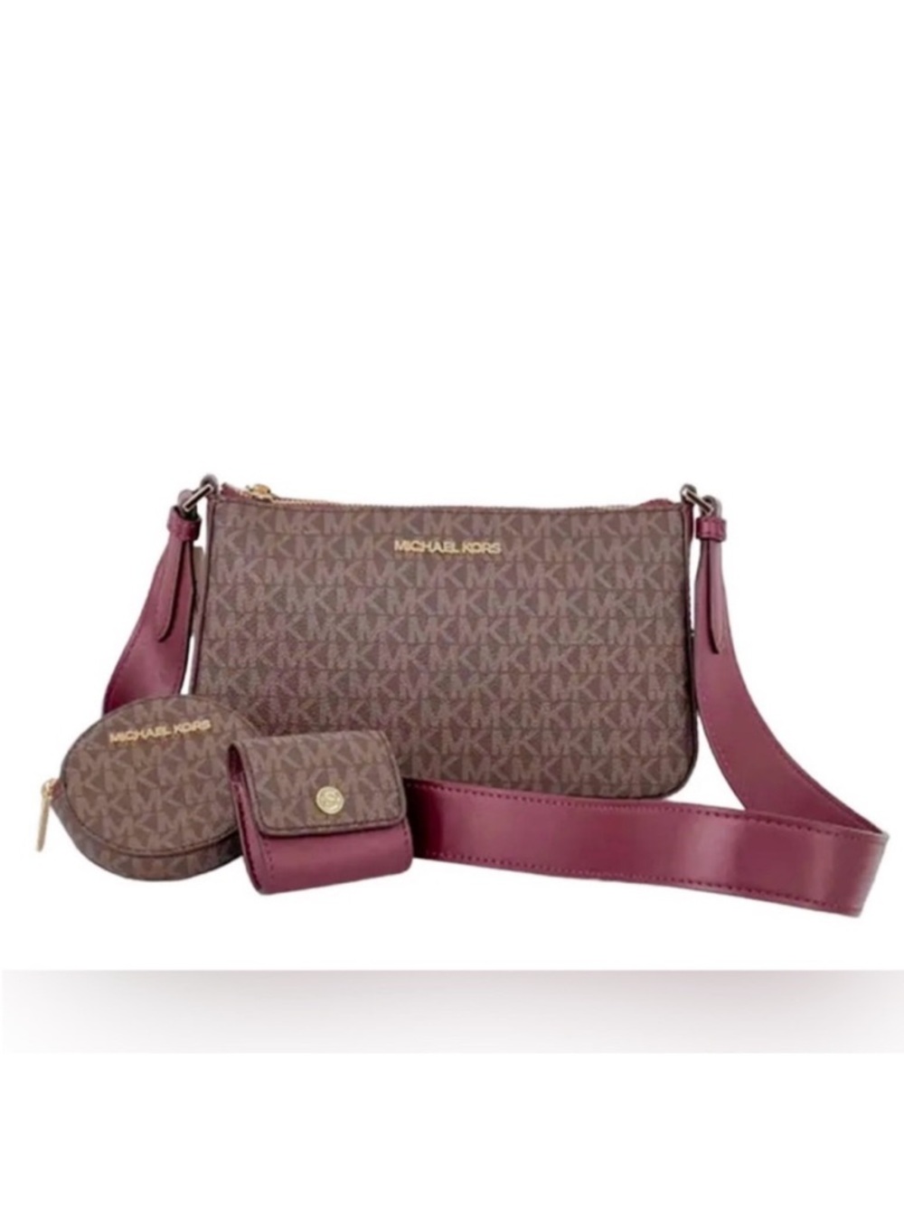 MICHAEL KORS JET SET S CROSSBODY BAG WITH TECH ATTACHED Merlot